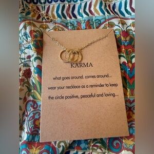 Gold Karma Circle Necklace Triple Rings Pendant Chain 18” Dainty Jewelry